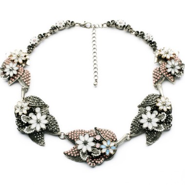 Fashion Jewelry Vintage Resinstone Flower Leaf Statement Necklace NSN00013
