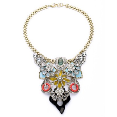 Fashion Jewelry Vintage Crystal Flower Leaf Statement Necklace NSN00014