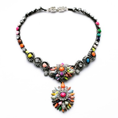 Fashion Jewelry Colorful Rhinestone Pendant Statment Necklace NSN00017