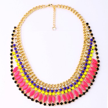 Fashion Jewelry Hot Pink Collar Rhinestone Statment Necklace NSN00024