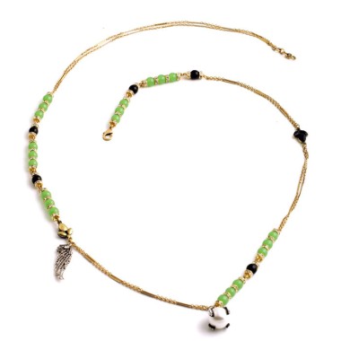 Elegant Green Beads Rhienstone Wing Charm Pendant Statement Necklace NSN00214
