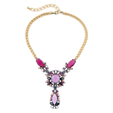 Elegant Sparkle Purple Crystal Rhienstone Pendant Statement Necklace NSN00215