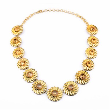 Gold Plated Rhinestone Flower Statement Necklace NSN00247