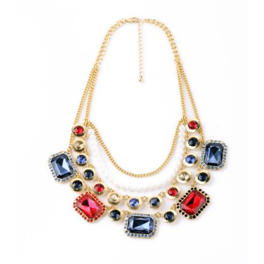 Layered Sparkle Colorful Rhinestone Statement Necklace NSN00258
