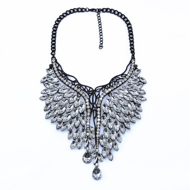 Unique Wing Shaped Rhinestone Statement Necklace NSN00273