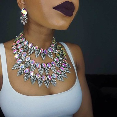 Exaggerated Layered Sparkle Rhinestone Necklace NSN00275