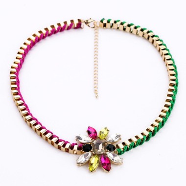 Shiny Crystal Flower Metal Chain Necklace NSN00296