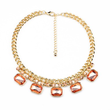 Pink Crystal Rhinestone Pendant Necklace NSN00300
