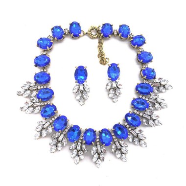 Vintage Turquoise Rhinestone Statement Necklace Earring Set NSN00378