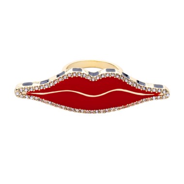Fashion Ring Lovely Rhinestone Red Enamel Lip Ring RG00003