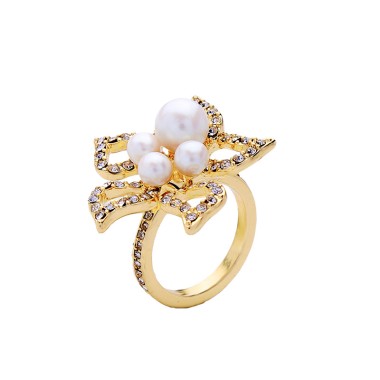 Fashion Ring Lovely Crystal Rhinestone Flower Pearl Ring RG00005