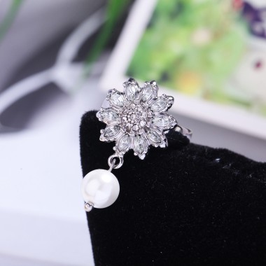 Fashion Ring Lovely Crystal Rhinestone Flower Pearl Ring RG00007