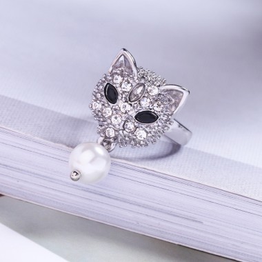 Fashion Ring Lovely Crystal Rhinestone Cat Pearl Ring RG00009