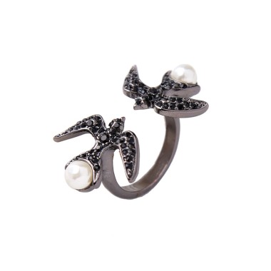 Fashion Ring Full Rhinestone Swallow Pearl Ring RG00021