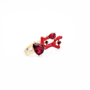 Fashion Ring Sparkle Crystal Rhinestone Heart Enamel Coral Ring RG00038