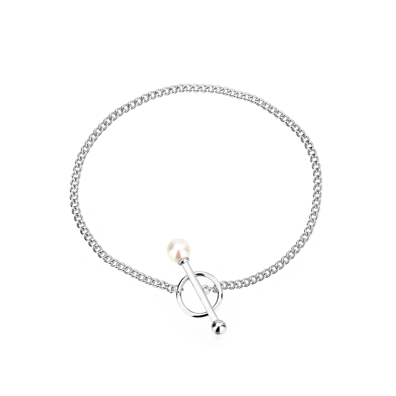 925 Silver Jewelry | Circle Pearl Chain Bracelet 100100002
